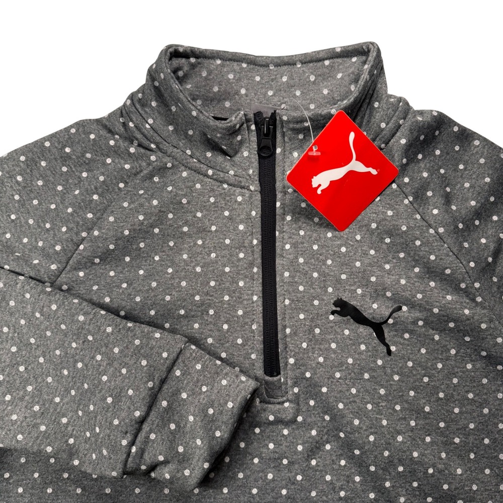 Puma Girls Gray Polka‎ Dot Quarter Zip Pullover Sweatshirt Kids Large 14-16 NEW